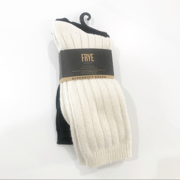 FRYE Supersoft 2-Pack Black Cream Boot Socks NWT